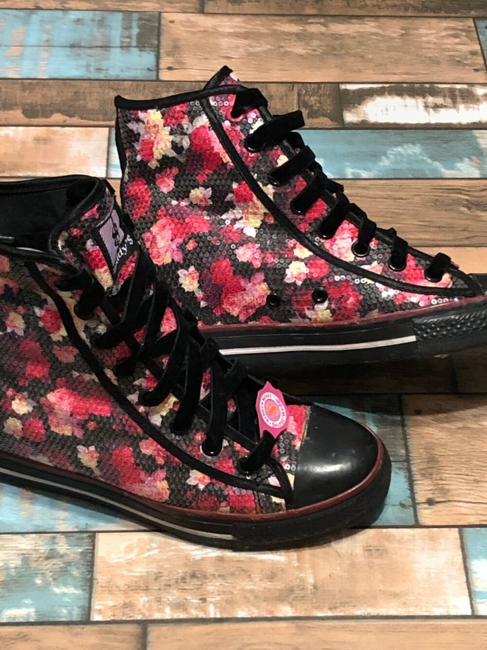 Daddy'$ Money High Top Sneakers Sequin Floral Print Women's Size 9